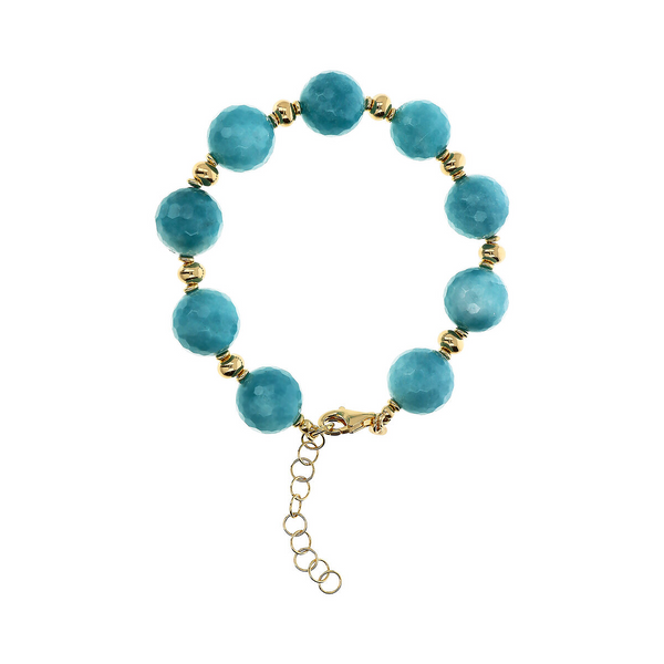 18kt Yellow Gold Plated 925 Silver Bracelet with Natural Quartzite Stone Spheres