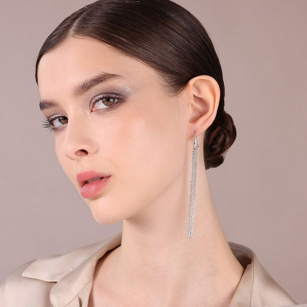 Multi-strand Glitter Drop Earrings in Platinum-plated 925 Silver