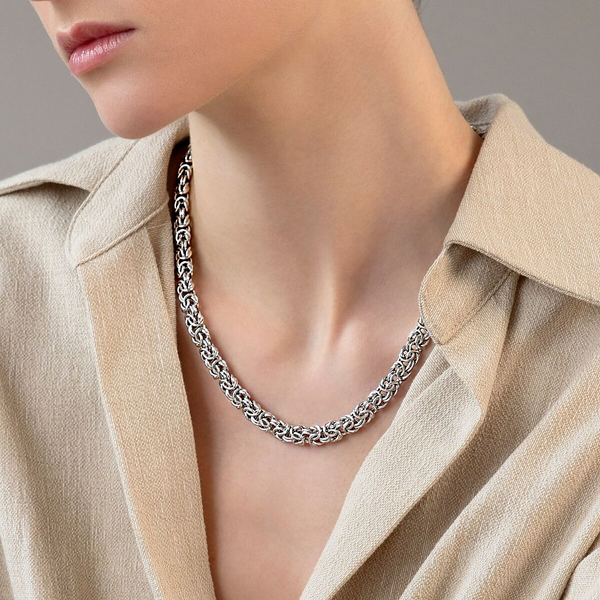 Byzantine Choker Necklace in Platinum-plated 925 Silver