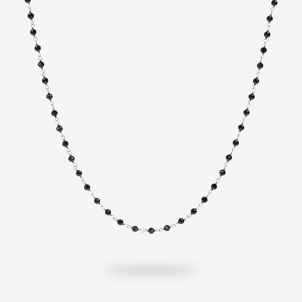 Collana Rosario con Spinello Nero in Argento 925 placcato Platino