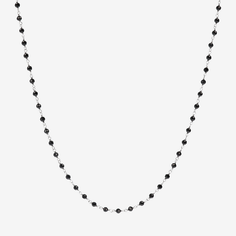 Collana Rosario Lunga con Spinello Nero in Argento 925 placcato Platino