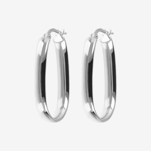 Small Elongated Oval Earrings in Platinum-plated 925 Silver