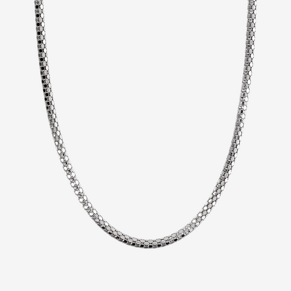 Collier ras du cou à maillons Popcorn en argent 925 platiné.