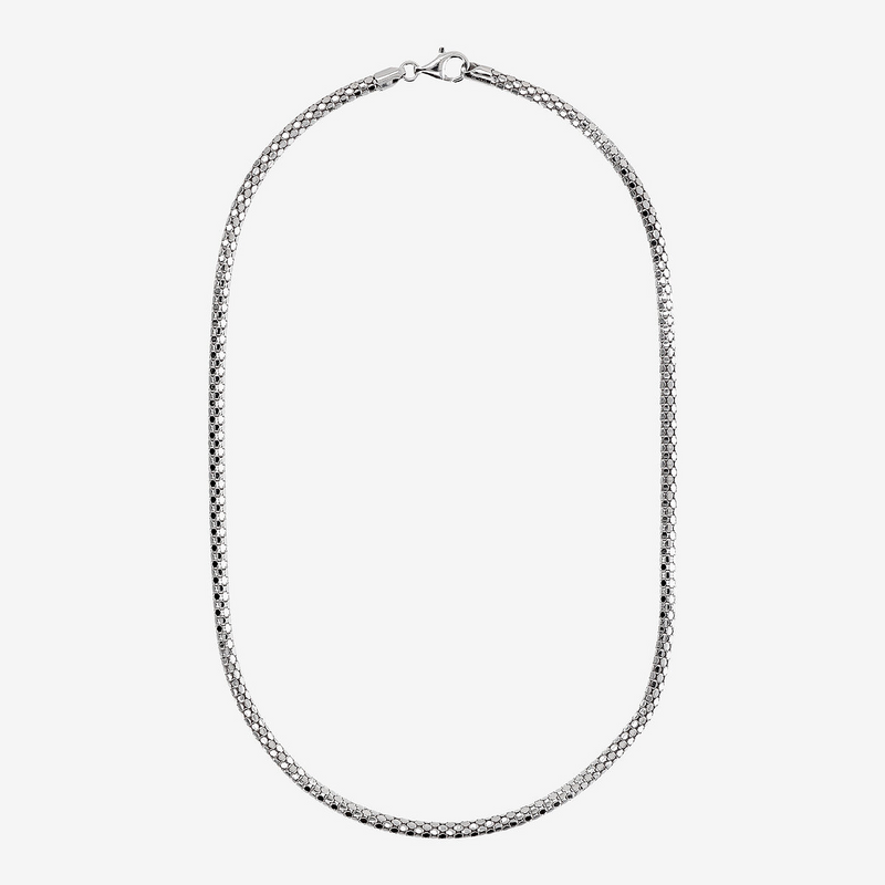 Collier ras du cou à maillons Popcorn en argent 925 platiné.