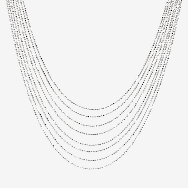 Multi-strand Graduated Necklace with Diamond Microbeads in 925 Platinum Plated Sterling Silver