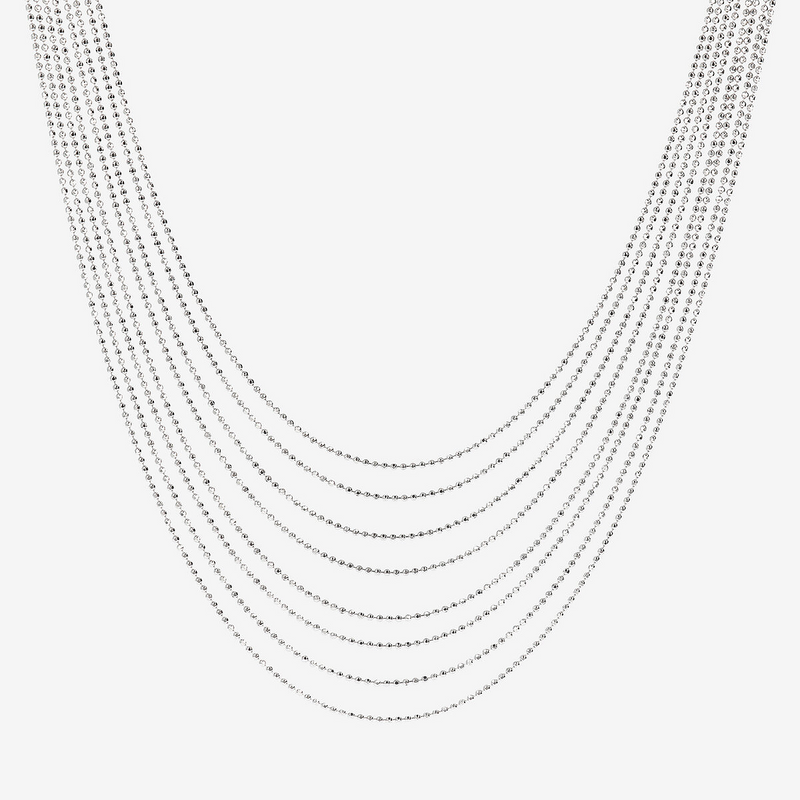 Multi-strand Graduated Necklace with Diamond Microbeads in 925 Platinum Plated Sterling Silver