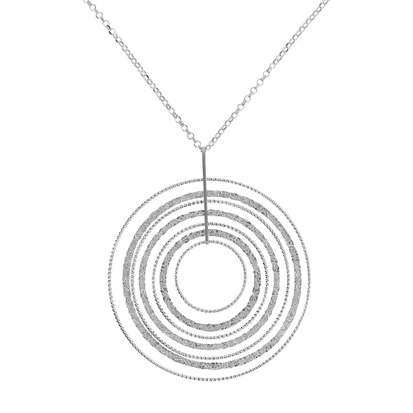 Platinum Plated 925 Silver Choker Necklace with Multi Circle Diamond Pendant