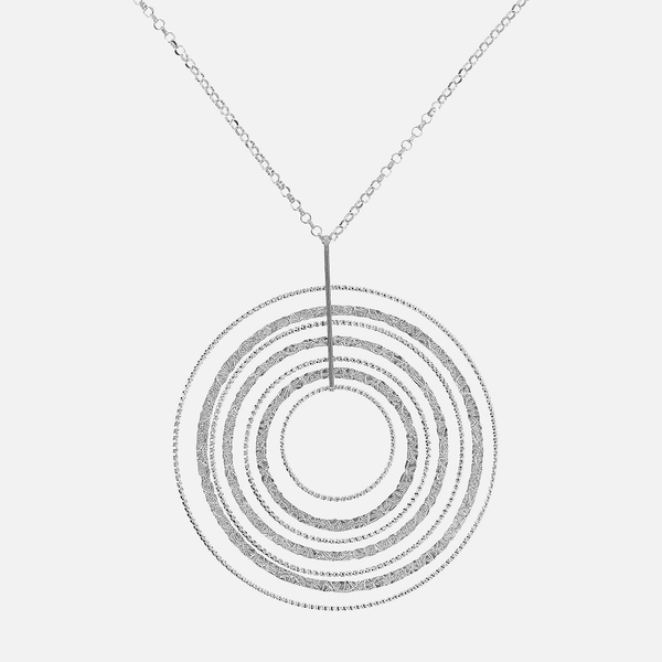 Collana Girocollo in Argento 925 placcato Platino con Pendente Multi Cerchio Diamantato