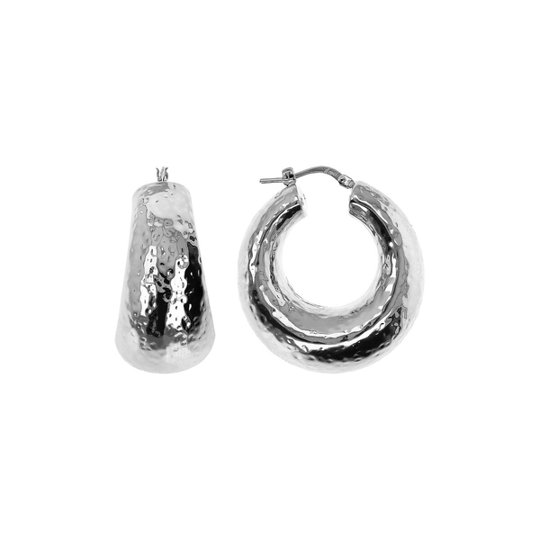 Hammered Graduated Hoop Earrings in Platinum-plated 925 Silver