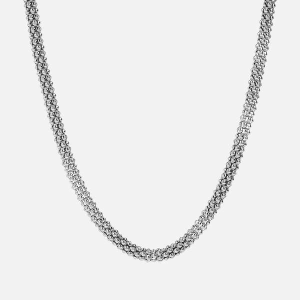 Popcorn Link Necklace in Platinum plated 925 Silver