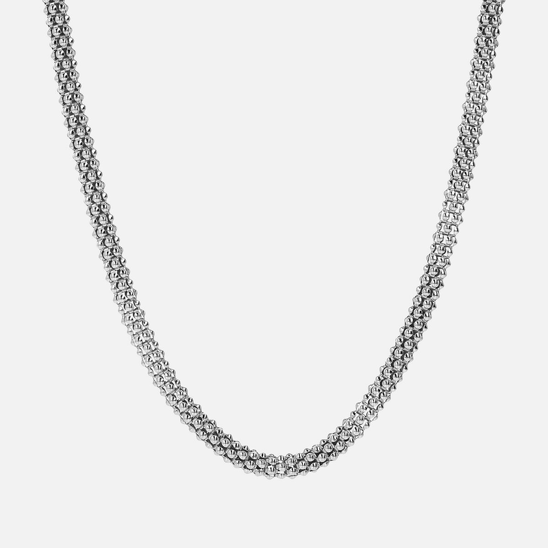 Popcorn Link Necklace in Platinum plated 925 Silver