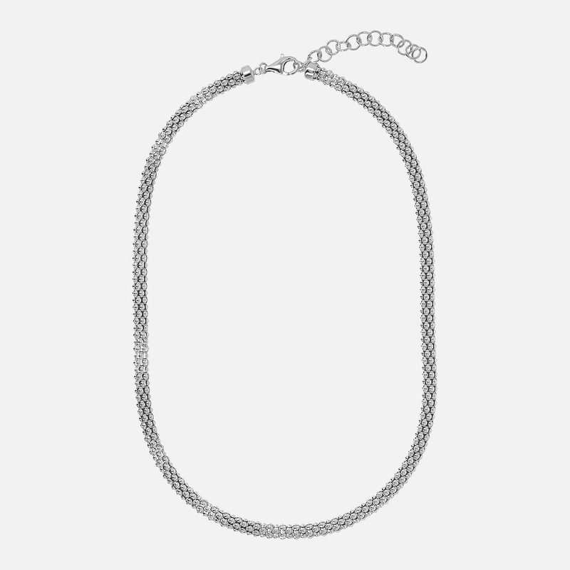 Popcorn Link Necklace in Platinum plated 925 Silver