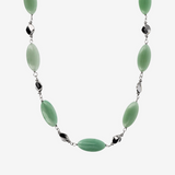 Long Necklace in Platinum-plated 925 Silver with Polished Nuggets and Natural Stones