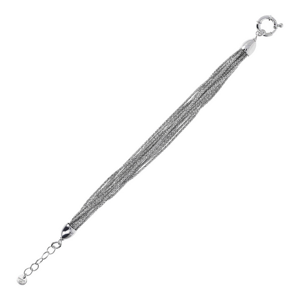 Multi-strand Popcorn and Korean Link Bracelet in Platinum-plated 925 Silver