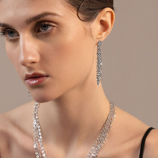 Multi-strand diamond earrings in platinum-plated 925 silver