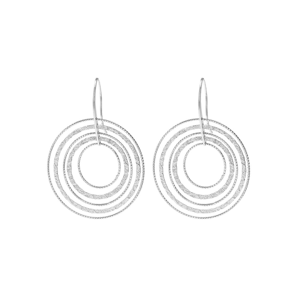 Boucles d'oreilles en Argent 925 Platiné avec Pendentif Diamant Multi Cercles