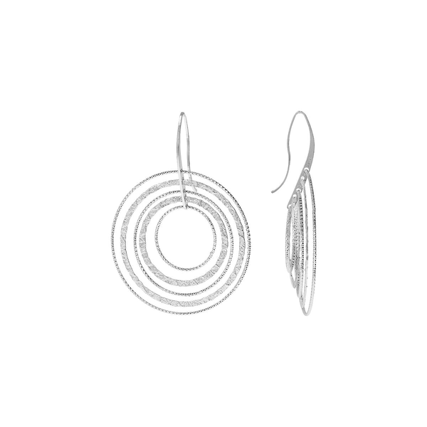 Boucles d'oreilles en Argent 925 Platiné avec Pendentif Diamant Multi Cercles