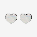 Heart Lobe Earrings in Platinum plated 925 Silver with White Mother of Pearl