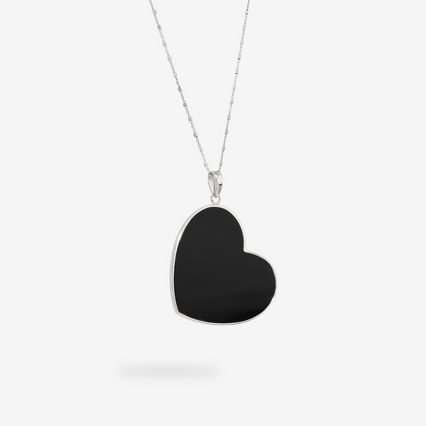 Collana Lunga in Argento 925 placcato Platino con Cuore in Pietra Naturale