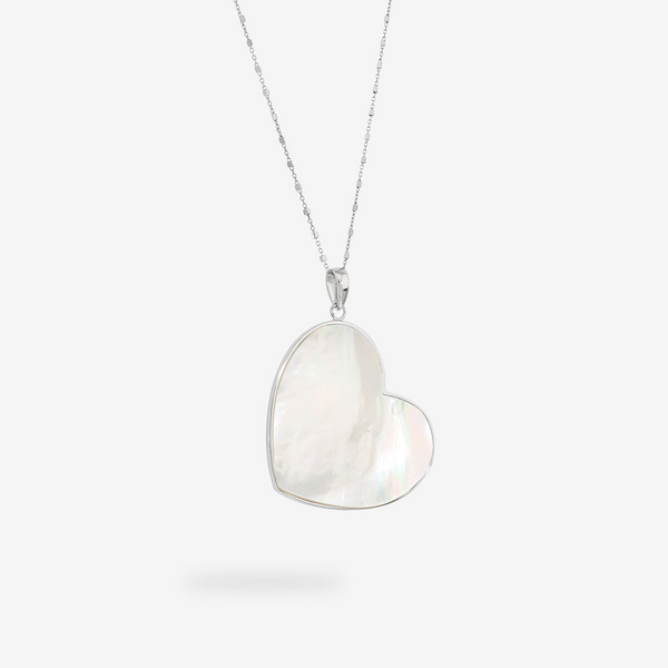 Collana Lunga in Argento 925 placcato Platino con Cuore in Pietra Naturale