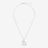 Glitter Mesh Necklace in Platinum Plated 925 Silver with White Mother of Pearl Heart Pendant