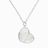 Glitter Mesh Necklace in Platinum Plated 925 Silver with White Mother of Pearl Heart Pendant