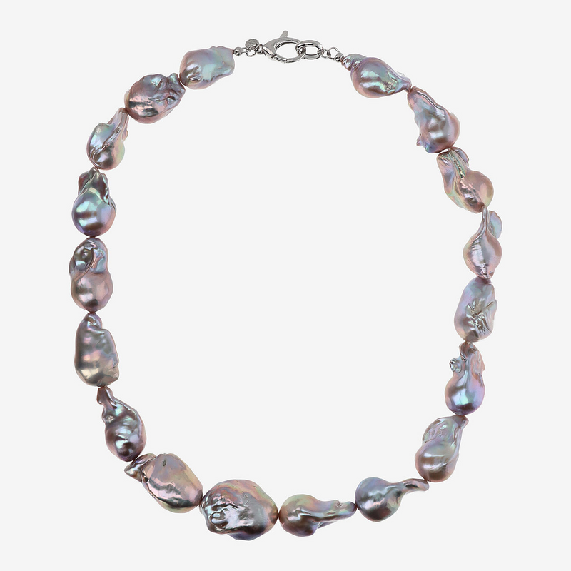 Collana Girocollo con Perle Scaramazze Grigie d'Acqua Dolce Ø 17/18 mm in Argento 925 placcato Oro Bianco 18Kt