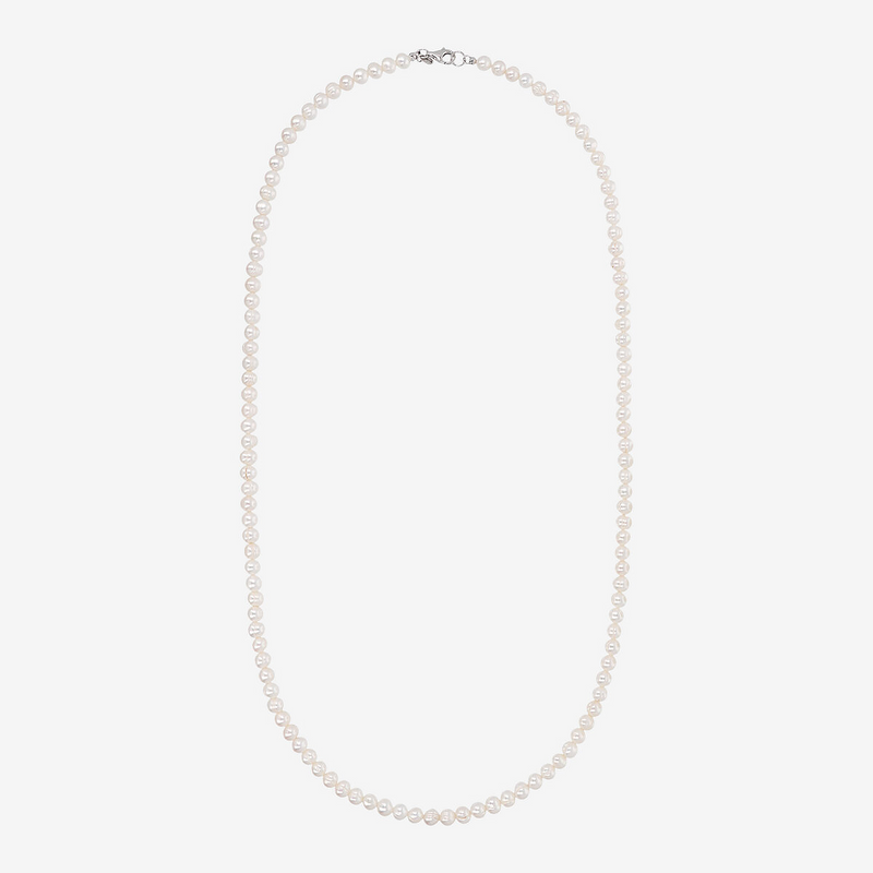 Long Necklace with White Freshwater Pearls Ø 6/6.5 mm in 18Kt White Gold Plated 925 Silver