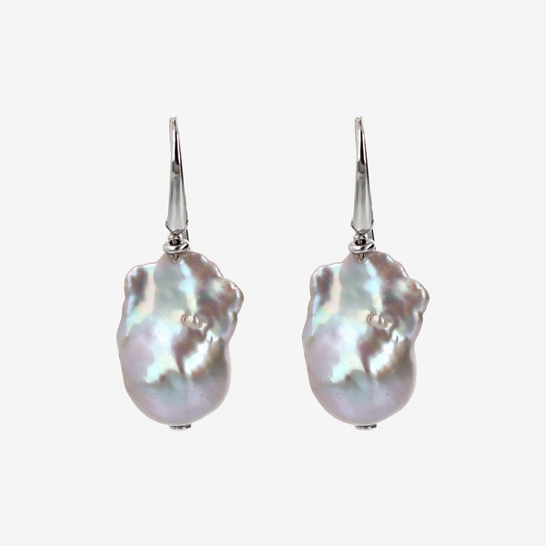 Boucles d'oreilles pendantes avec perles d'eau douce Scaramazze grises Ø 17/18 mm en argent 925 doré à l'or fin 18ct.