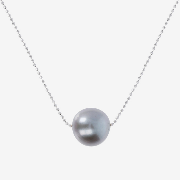 Long Necklace with Diamond Microbeads and Grey Ming Freshwater Pearl