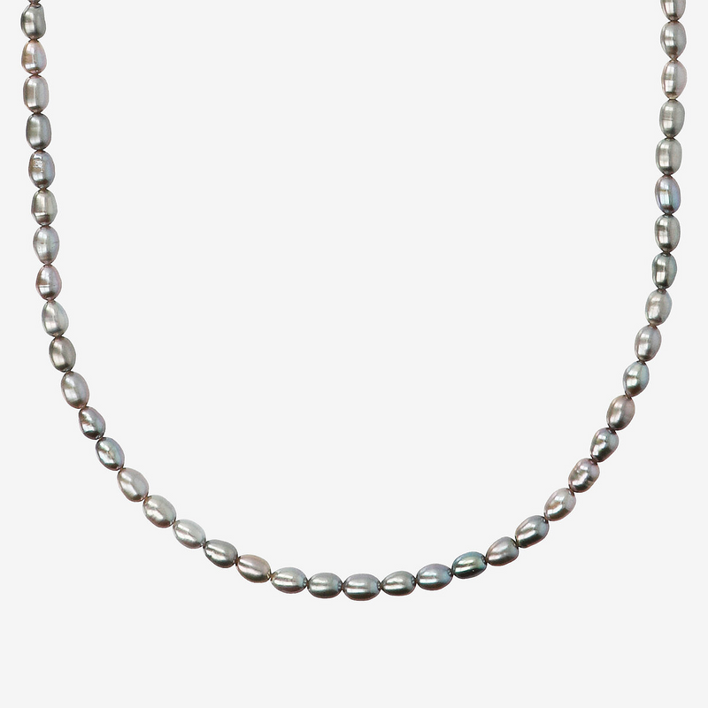 Choker Necklace with Grey Freshwater Nugget Pearls Ø 4/4.5 mm in 18Kt White Gold Plated 925 Silver