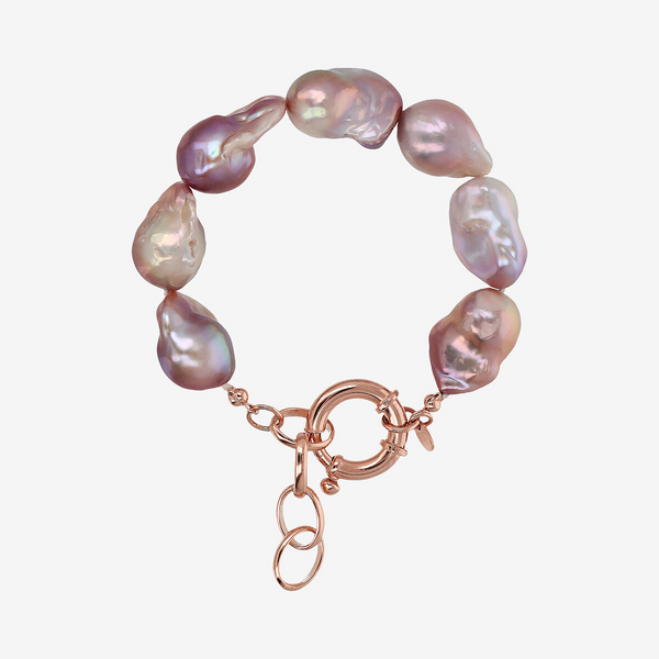 Bracciale in Argento 925 placcato Oro Rosa 18Kt con Perle Scaramazze Multicolor d'Acqua Dolce Ø 8/9 mm