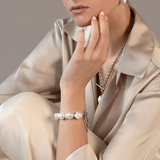 925er Sterling Silber mit 18Kt Weißgold plattiertes Armband mit 13/14 mm Süßwasser Weiß Scaramazze Perlen
