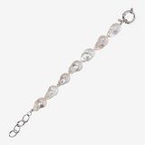 Bracelet en Argent 925 Plaqué Or Blanc 18 Carats avec Perles Scaramazze d'eau Douce Blanches Ø 13/14 mm