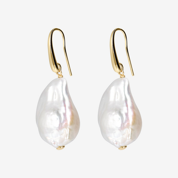 Earrings in 925 Sterling Silver 18Kt Yellow Gold Plated with White Freshwater Scaramazze Pearls Ø 17/18 mm