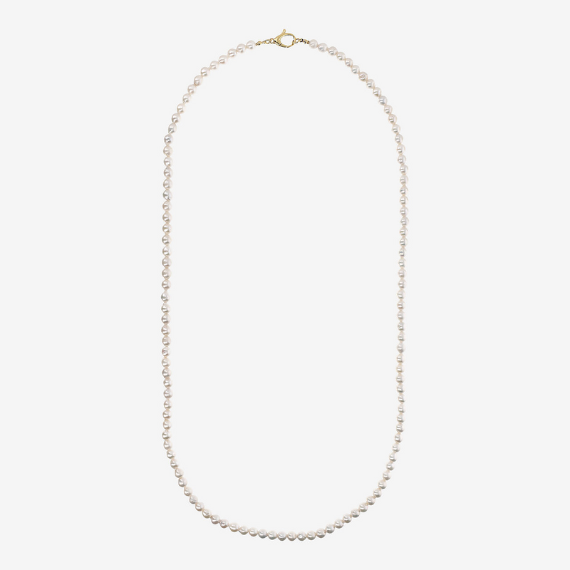 Long Necklace in 18Kt Yellow Gold Plated 925 Silver with White Baroque Mini Ming Freshwater Pearls Ø 6/6.5 mm