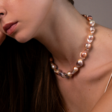 Choker Necklace in 18Kt Rose Gold Plated 925 Silver with Multicolor Freshwater Pearls (18/20 mm)