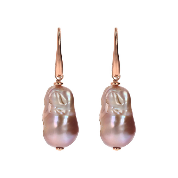 Pendant Earrings in 18Kt Rose Gold Plated 925 Silver with Multicolor Freshwater Scaramazze Pearls Ø 18 mm
