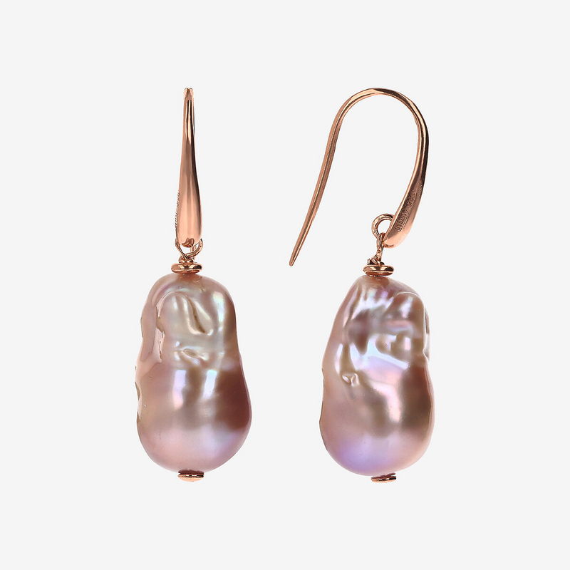 Pendant Earrings in 18Kt Rose Gold Plated 925 Silver with Multicolor Freshwater Scaramazze Pearls Ø 18 mm