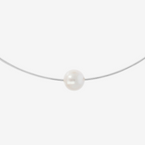 Collier Rigide en Argent 925 Plaqué Or Blanc 18Kt avec Perle Ming d'eau Douce Blanche Ø 12/13 mm