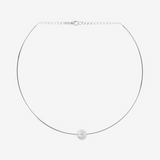 Collier Rigide en Argent 925 Plaqué Or Blanc 18Kt avec Perle Ming d'eau Douce Blanche Ø 12/13 mm