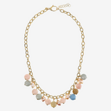 Collier Charms en Argent 925 Plaqué Or Jaune 18Kt avec Pierres Naturelles et Perles d'Eau Douce Multicolores Ø 9/10 mm