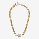 18Kt Yellow Gold Plated 925 Silver Choker Necklace with White Freshwater Keshi Pearl 17x20 mm