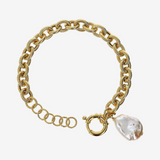 Bracciale in Argento 925 placcato Oro Giallo 18Kt con Perla Keshi Bianca d'Acqua Dolce 17x20 mm