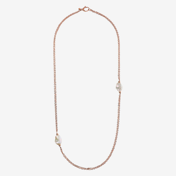 Long Necklace in 18Kt Gold Plated 925 Silver with White Freshwater Keshi Pearls 15x20