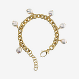 Charms Bracelet with White Ming Freshwater Pearls Ø 10/11 in 18Kt Yellow Gold Plated 925 Silver