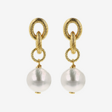 Pendant earrings in 18Kt yellow gold plated 925 silver with white freshwater Ming pearls Ø 11/13