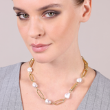 18Kt Yellow Gold Plated 925 Silver Choker Necklace with White Freshwater Baroque Pearls Ø 12/14 mm