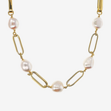 18Kt Yellow Gold Plated 925 Silver Choker Necklace with White Freshwater Baroque Pearls Ø 12/14 mm