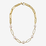 18Kt Yellow Gold Plated 925 Silver Choker Necklace with White Freshwater Baroque Pearls Ø 12/14 mm